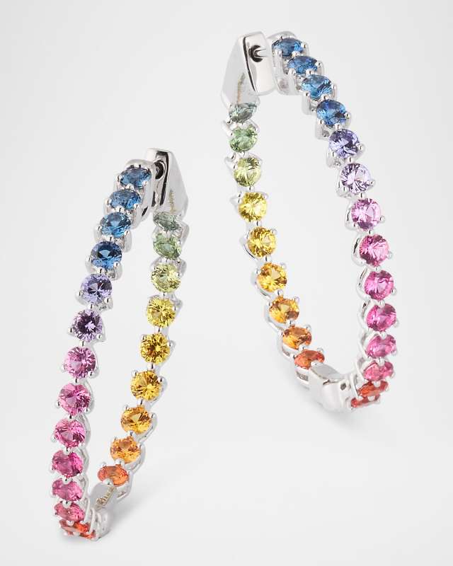 Rainbow 18K White Gold Sapphire Inside Out Hoop Earrings